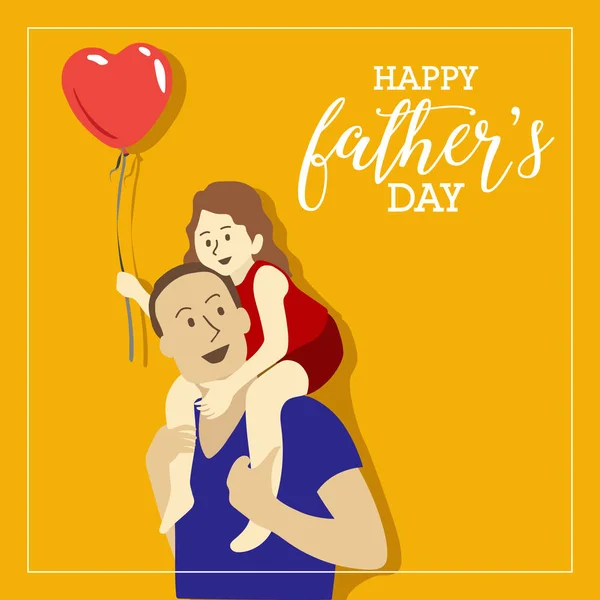 Otcové Den Blahopřání Dcerou Vezou Otec Drží Srdce Tvarovaný Balón — Stockový vektor