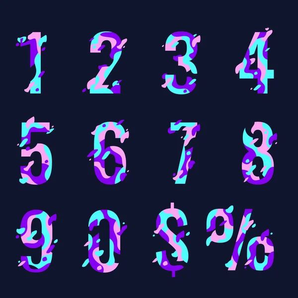 黒い背景にカラフルな数字のセット — ストックベクタ