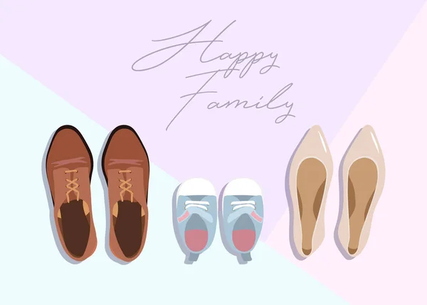 Zapatos Familia Sobre Fondo Violeta Pálido — Vector de stock