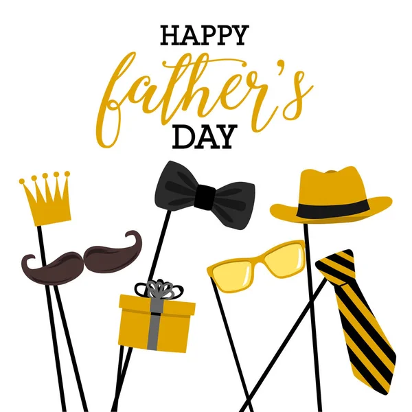 Babalar Günü Tebrik Kartı Taç Bıyıklar Kravat Papyon Hediyelik Şapka — Stok Vektör