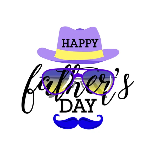 Otců Happy Den Jednoduché Blahopřání Klobouk Brýle Kníry Bílém Pozadí — Stockový vektor