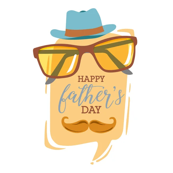 快乐的父亲日简单的贺卡与帽子 眼镜和胡须在语音气泡 — 图库矢量图片