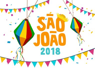 Brezilyalı geleneksel kutlama Festa Junina için tebrik kartı. Portekizce Brezilya metin adil söz. Festa de Sao Joao. Festival tipografik vektör sanat.