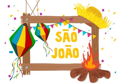 Brezilyalı geleneksel kutlama Festa Junina için tebrik kartı. Portekizce Brezilya metin adil söz. Festa de Sao Joao. Festival tipografik vektör sanat.
