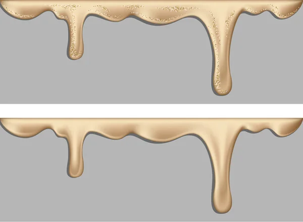 光沢のある滴り落ちる黄金の液体との国境のセット — ストックベクタ