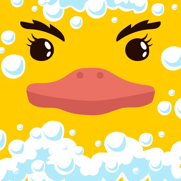 Lustiges Gesicht Einer Gelben Badeente Schaum Vektorillustration — Stockvektor