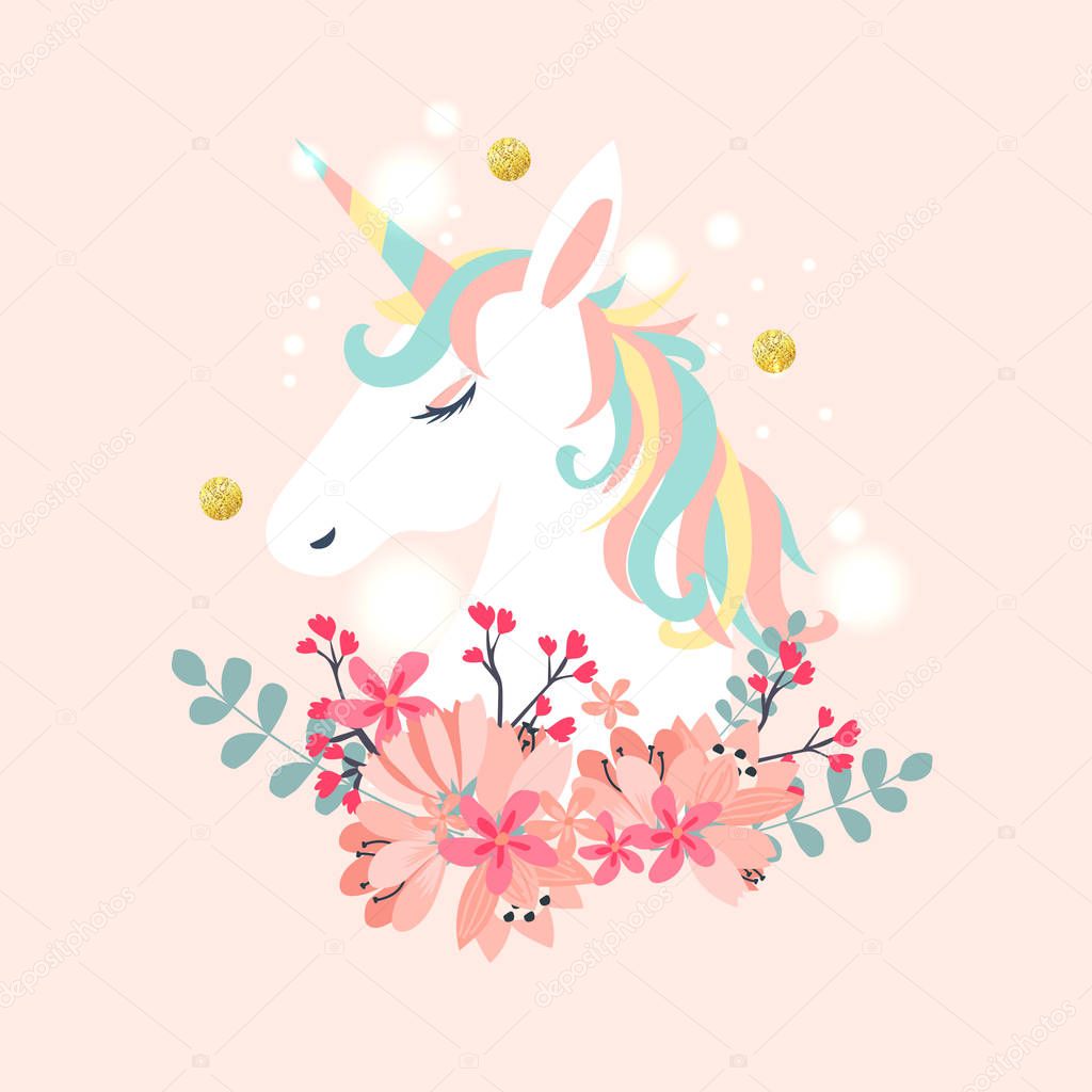 Cute childish unicorn in pastel colors