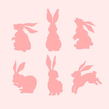 pembe arka plan, vektör çizim üzerinde tavşan simgelerin yaratıcı kroki