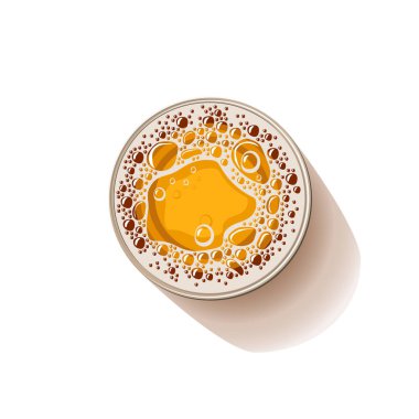 Bira cam beyaz arka plan üzerinde üstten görünüm izole kabarcıkları ile