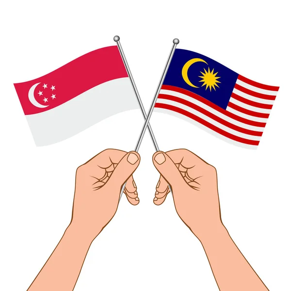 Singapore Och Malaysia Handelsförbindelser Samarbetsstrategi Oss Amerika Och Kina Flaggor — Stock vektor