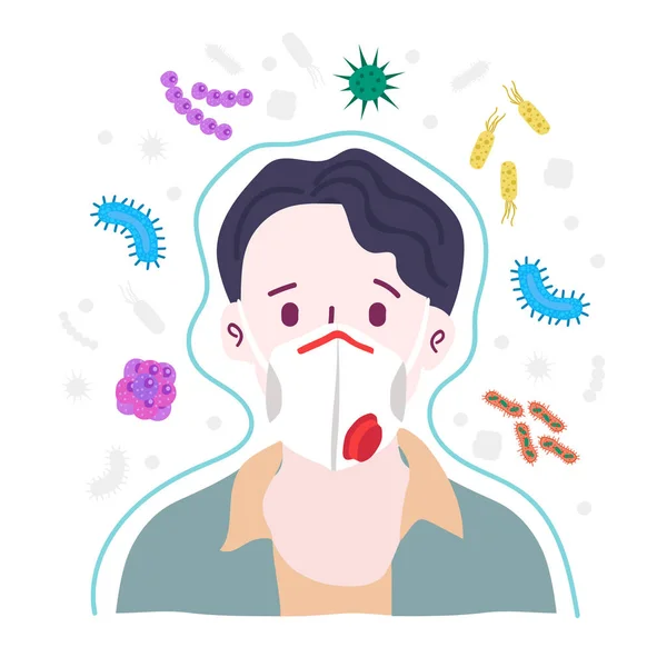 Bactérias Homem Vestindo Máscara Médica Ícone Vetorial Ilustração Vetorial —  Vetores de Stock