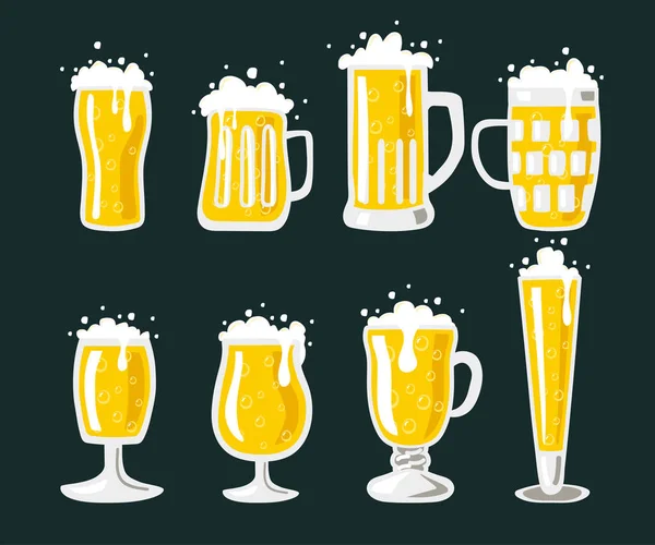 Conjunto Iconos Cerveza Sobre Fondo Negro — Vector de stock