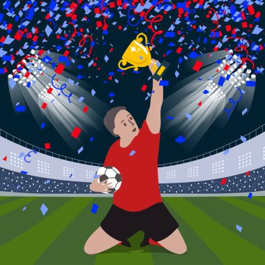 Forvet futbol futbolcu gol stadyumda maç sırasında kutlama kırmızı takım kavramı içinde