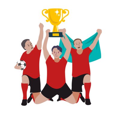 Beyaz arka plan üzerinde gol kutluyor kırmızı takım kavramı futbol takımı.