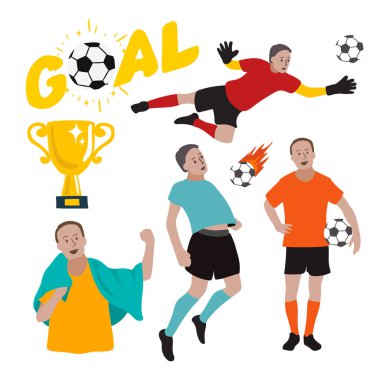 Futbol oyuncusu, vektör çizim seti.