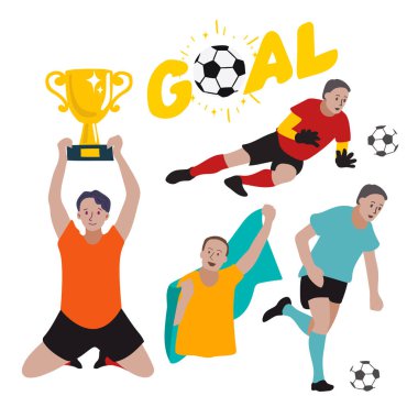 Futbol oyuncusu, vektör çizim seti.