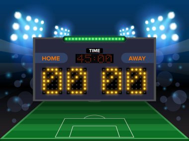 Stadyum elektronik çetele futbol zaman ve futbol maç sonucu görüntü vektör çizim ile spor.