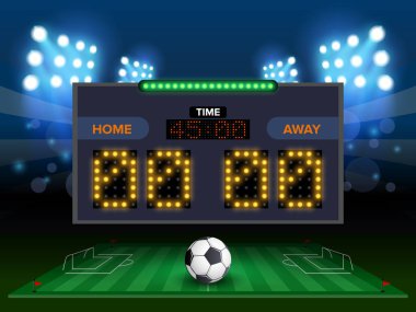 Stadyum elektronik çetele futbol zaman ve futbol maç sonucu görüntü vektör çizim ile spor.