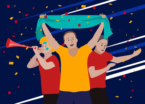 Groupe Fans Joueur Sportif Tenant Drapeau Illustration Vectorielle — Image vectorielle