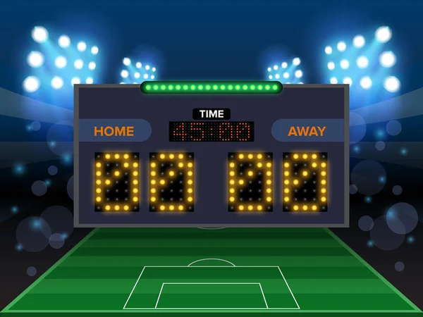 Stadion Elektronische Sport Anzeigetafel Mit Fußball Zeit Und Fußballspiel Ergebnis — Stockvektor