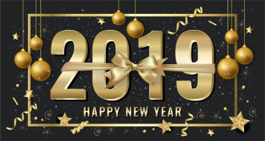 mutlu yeni yıl 2019 şerit, vektör poster ile