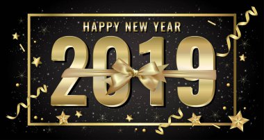 mutlu yeni yıl 2019 şerit, vektör poster ile