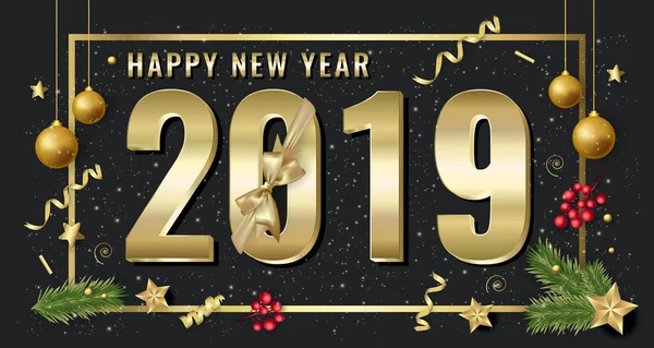 Frohes Neues Jahr 2019 Mit Schleife Vektorposter — Stockvektor