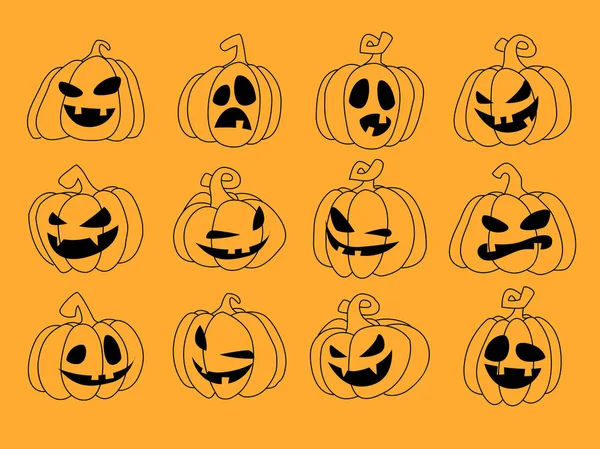 Vector Set Halloween Pompoenen Met Enge Gezichten — Stockvector