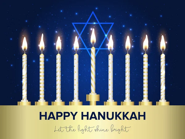 Cartaz Festivo Com Velas Acesas Letras Hanukkah Feliz —  Vetores de Stock