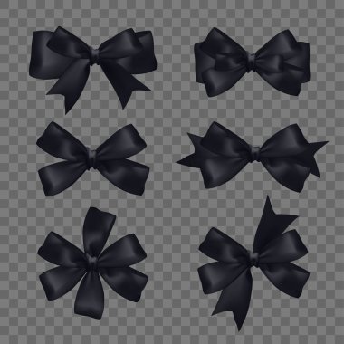 Siyah kurdeleler ve fiyonklar şeffaf arka plan üzerinde