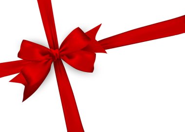 Beyaz zemin üzerine kırmızı saten kurdele. Vektör çizim.