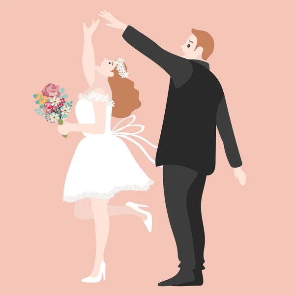 Groom Dansen Met Zijn Bruid Roze Achtergrond — Stockvector