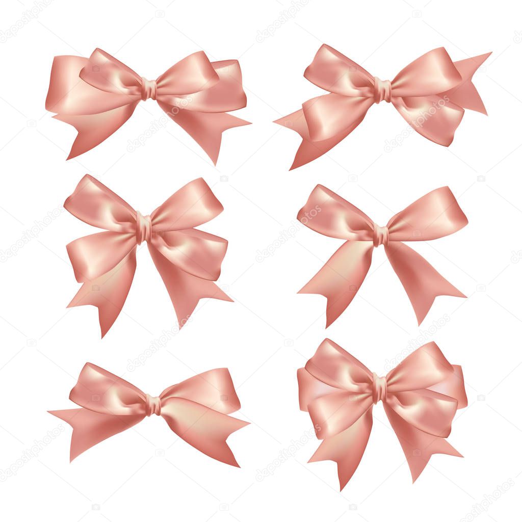 pink ribbons and bows isolated on white background