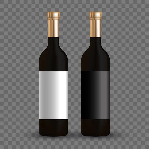 Plantilla Conjunto Botella Vectorial Oscura Etiqueta Vacía Para Diseño Envases — Vector de stock