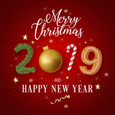 Neşeli Noel metin tasarım. Vektör logosu, tipografi. Afiş, tebrik kartı, hediye paketi olarak kullanılabilir 