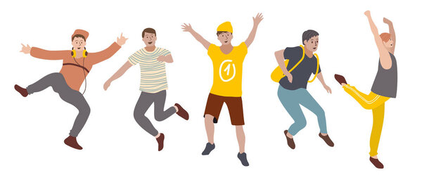 набор различных танцующих мужчин на белой векторной иллюстрации
