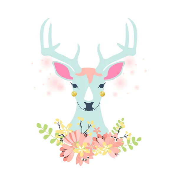 Deer Floral Elements Holiday Banner Template Vector Illustration — Stock Vector