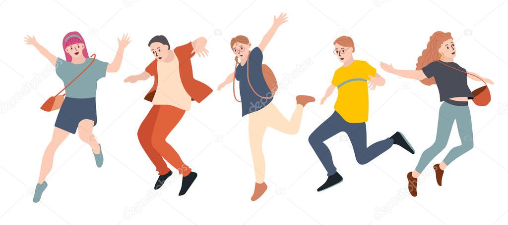 set of various dancing people on white, vector illustration