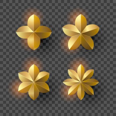 Gölge ile altın çiçek şeffaf arka plan üzerinde ayarlayın. Yeni yıl ve Noel tasarım öğeleri, vektör çizim 