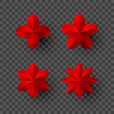 Gölge ile kırmızı çiçekler şeffaf arka plan üzerinde ayarlayın. Yeni yıl ve Noel tasarım öğeleri, vektör çizim 