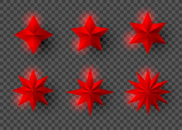 Conjunto Estrellas Rojas Con Sombra Sobre Fondo Transparente Año Nuevo — Vector de stock