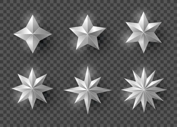 Set Estrellas Plateadas Con Sombra Sobre Fondo Transparente Año Nuevo — Vector de stock