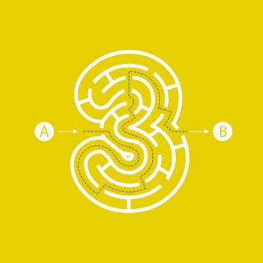 Labirent zihinsel egzersiz üç haneli, vektör çizim şeklinde