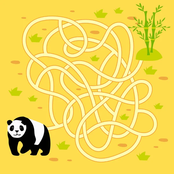 Labyrinth Mental Exercise Kids Panda Bamboo Vector Illustration — Stock Vector