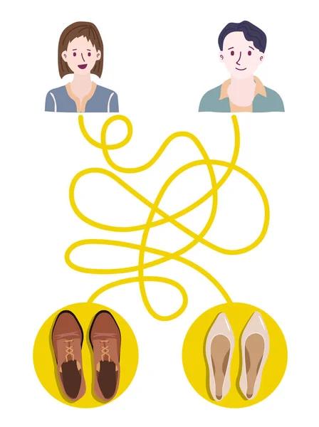 Laberinto Ejercicio Mental Para Niños Con Personas Zapatos Ilustración Vectorial — Vector de stock