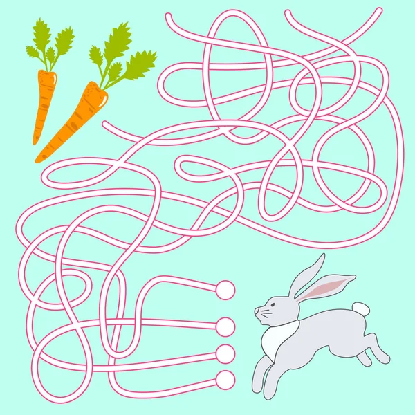 Labyrinth Mental Exercise Kids Rabbit Carrots Vector Illustration — Stock Vector