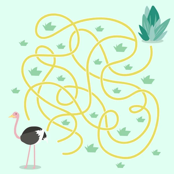 Labyrinth Mental Exercise Kids Bird Bush Vector Illustration — Stock Vector