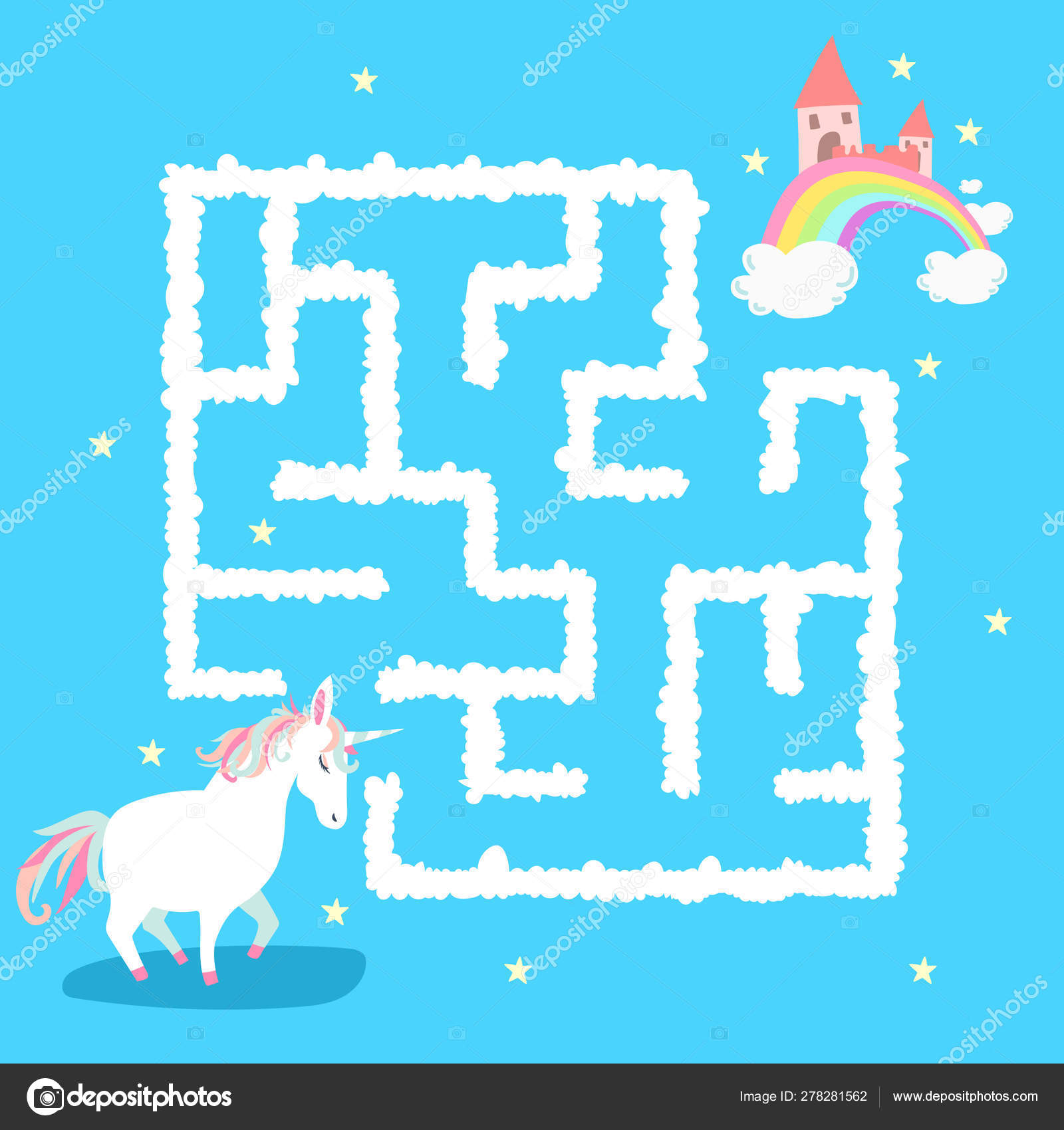 Vector Illustration Maze Labyrinth Game Unicorn Rainbow Stock Vector