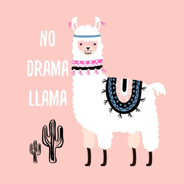 kaktüs bitkileri yakınında lama hayvan vektör sanat, hiçbir drama lama 