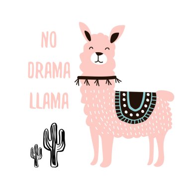 kaktüs bitkileri yakınında lama hayvan vektör sanat, hiçbir drama lama 